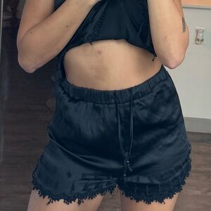 Zara Black Lace Trim Cami and Shorts Set